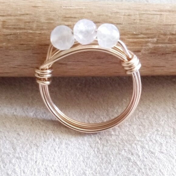 Slim White Agate Beaded Handmade Ring! Feminine & Sexy - Sturdy Every Day Wear! - Picture 2 of 7